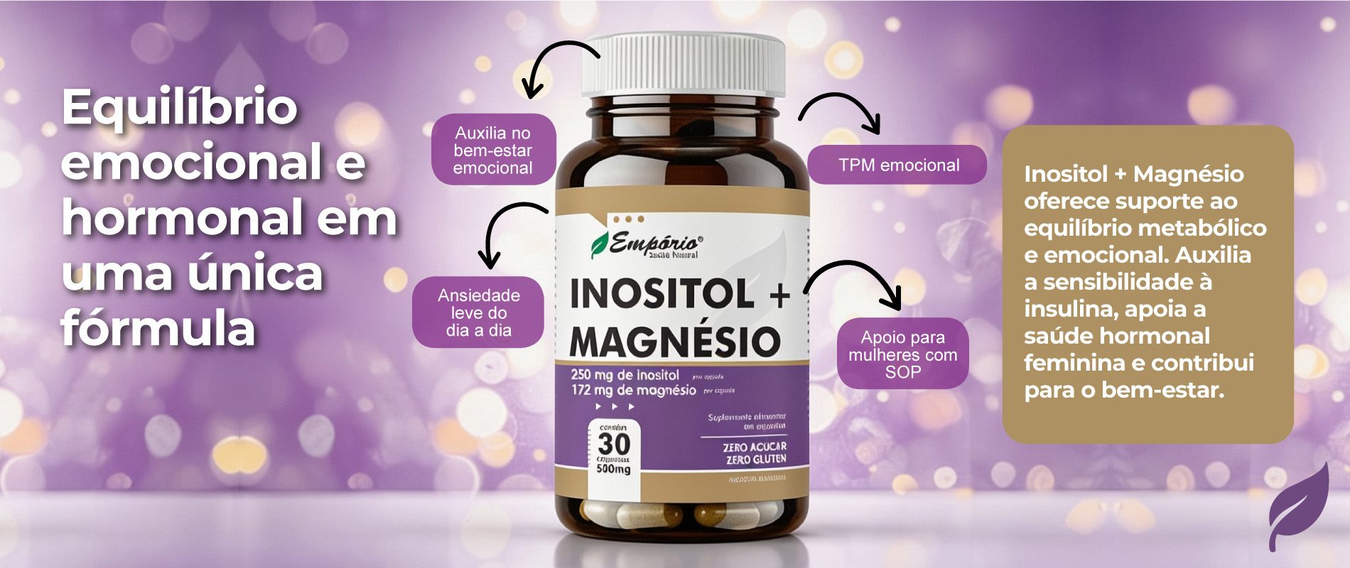 Banner 04 - Ref. 1670 - Inositol + Magnésio 500mg 30 Cápsulas